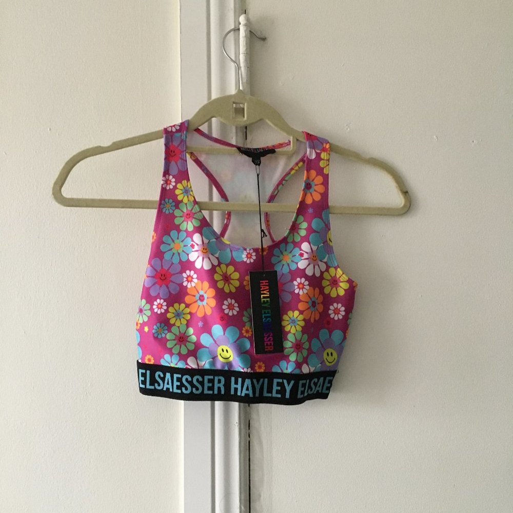 free gift * NWT XS but fits like xxs-xs flower power sports bra - Picture 4 of 9